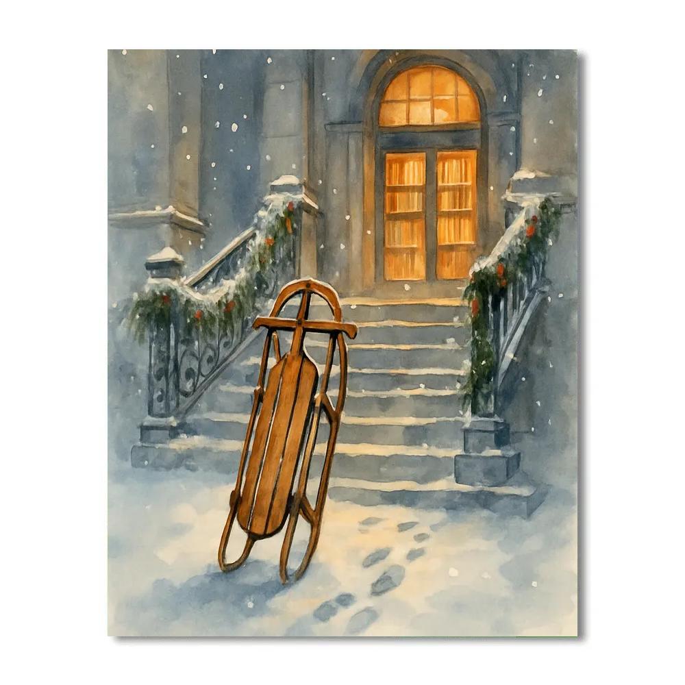 Silver Sled Library Steps Paint by numbers art
