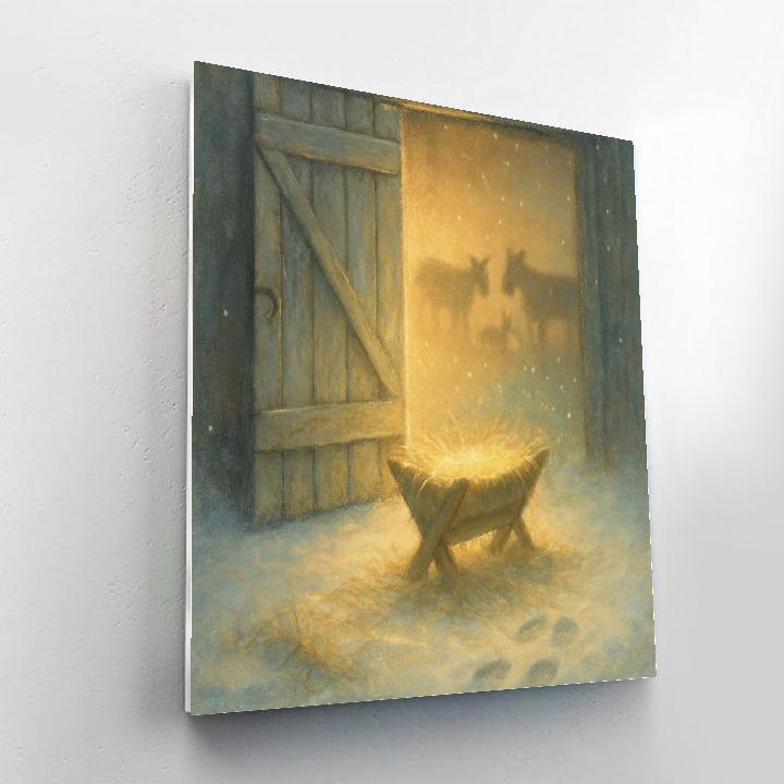 Frosted Manger Barn Door Number painting