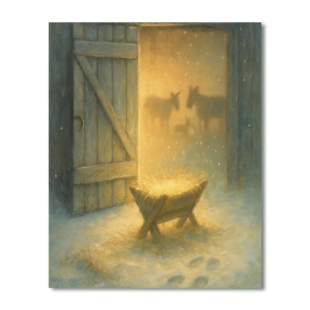 Frosted Manger Barn Door Number painting