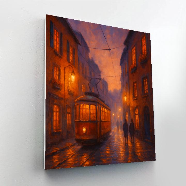 Twilight Tram Through Ember Lane paint by number
