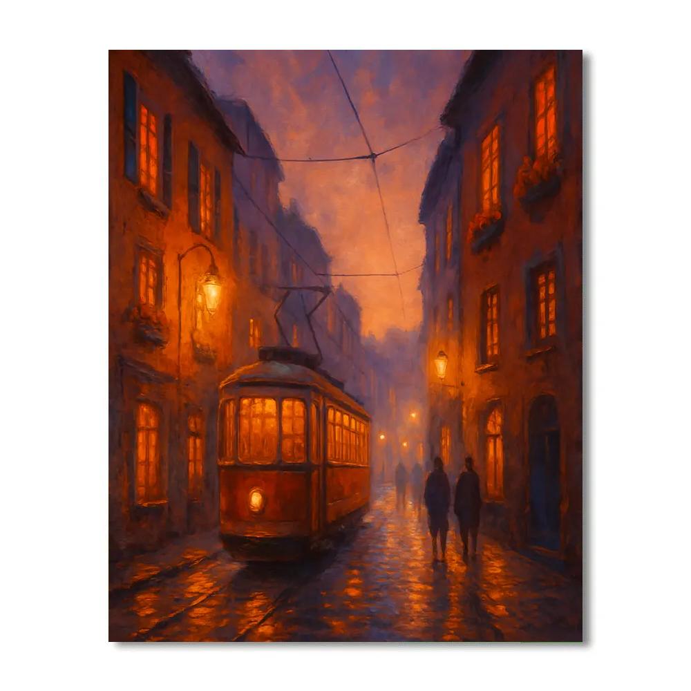 Twilight Tram Through Ember Lane paint by number