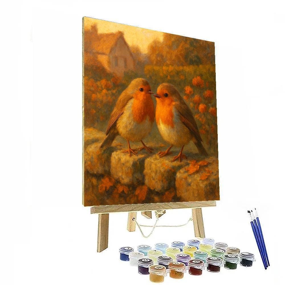 Autumn Hearth Robins By The Mossy Stone Wall Paint by numbers kits