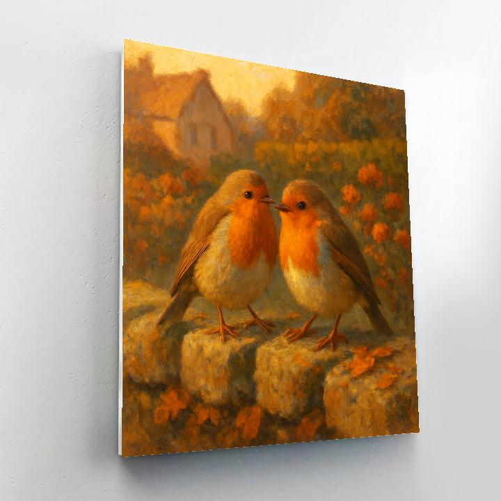 Autumn Hearth Robins By The Mossy Stone Wall Paint by numbers kits
