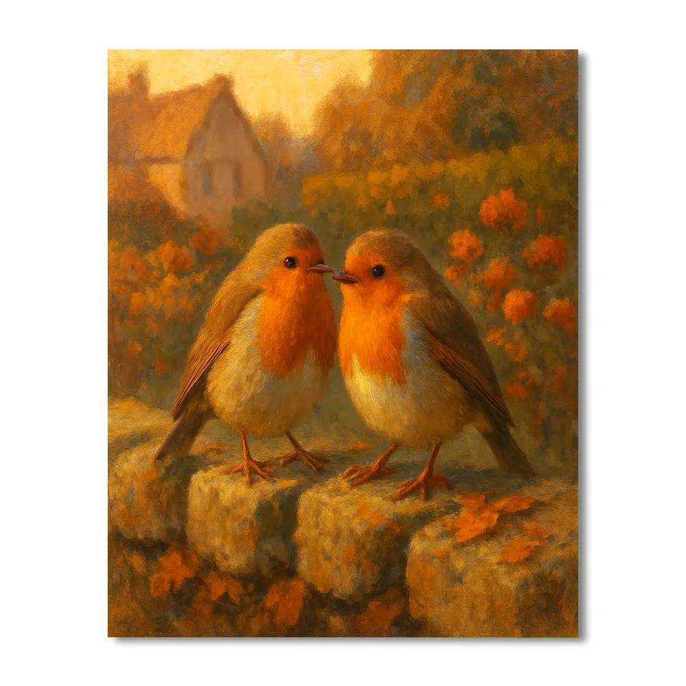 Autumn Hearth Robins By The Mossy Stone Wall Paint by numbers kits