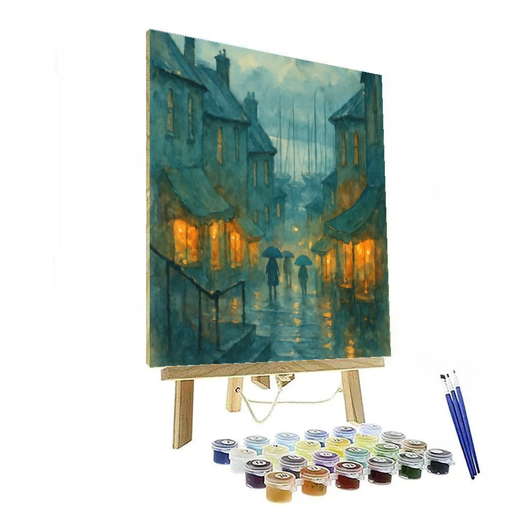 Rainlit Harbor Alley Glow Painting by numbers kit
