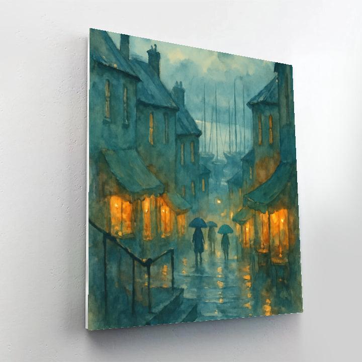 Rainlit Harbor Alley Glow Painting by numbers kit