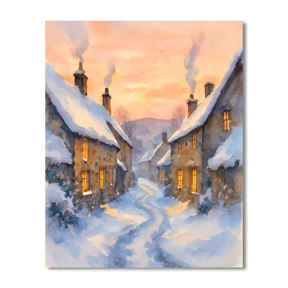 Sunrise Over Frosted Village Lane paint by numbers