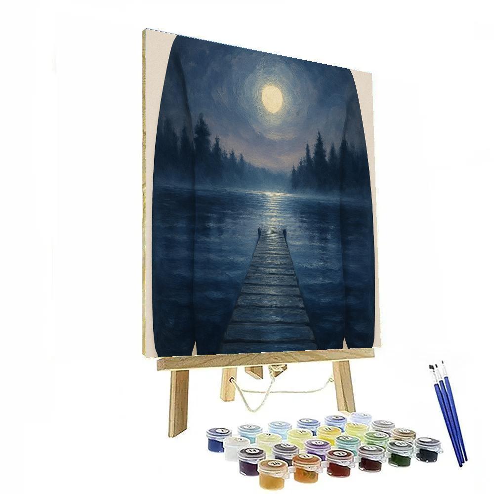Moonlit Jetty On Silver Lake Number painting