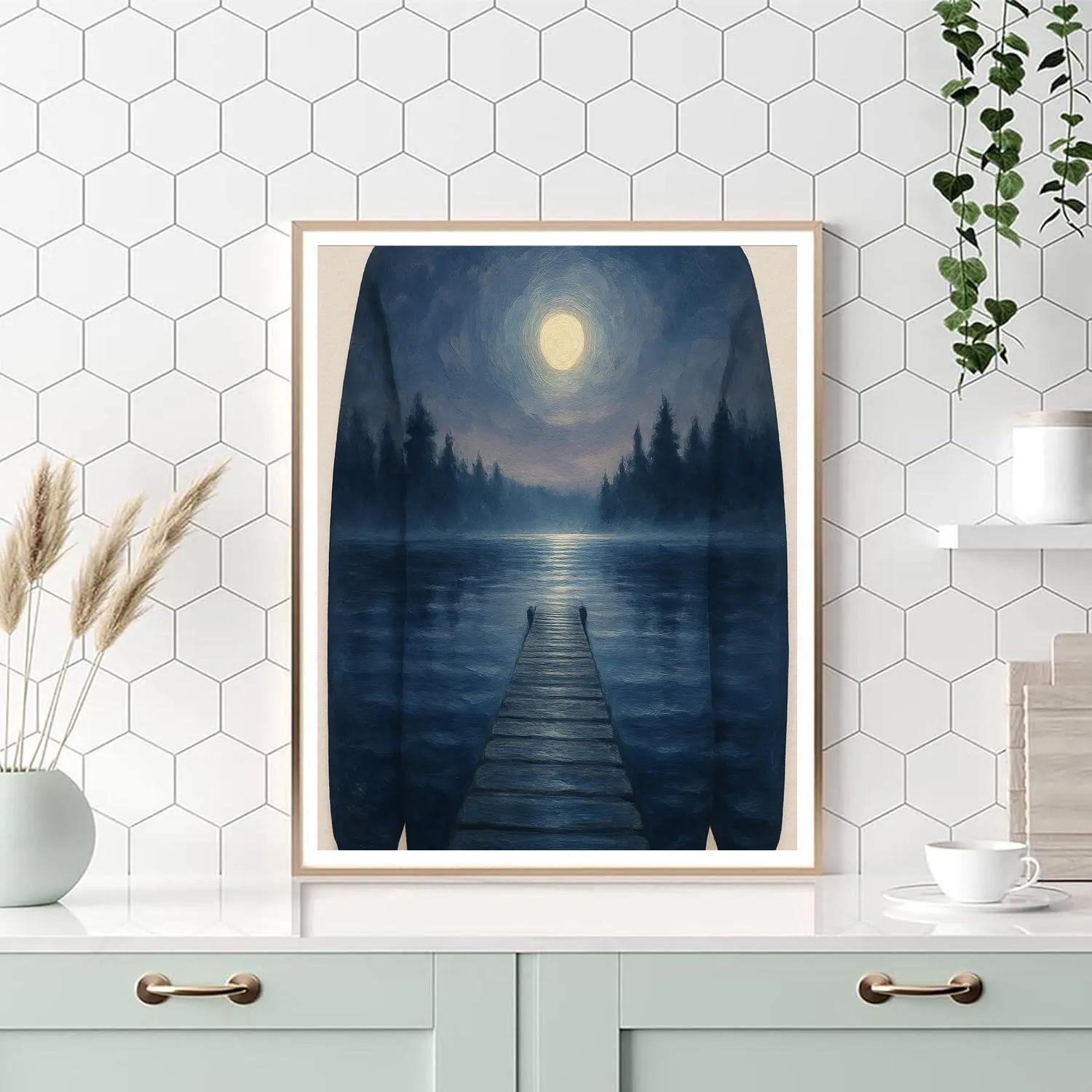 Moonlit Jetty On Silver Lake Number painting