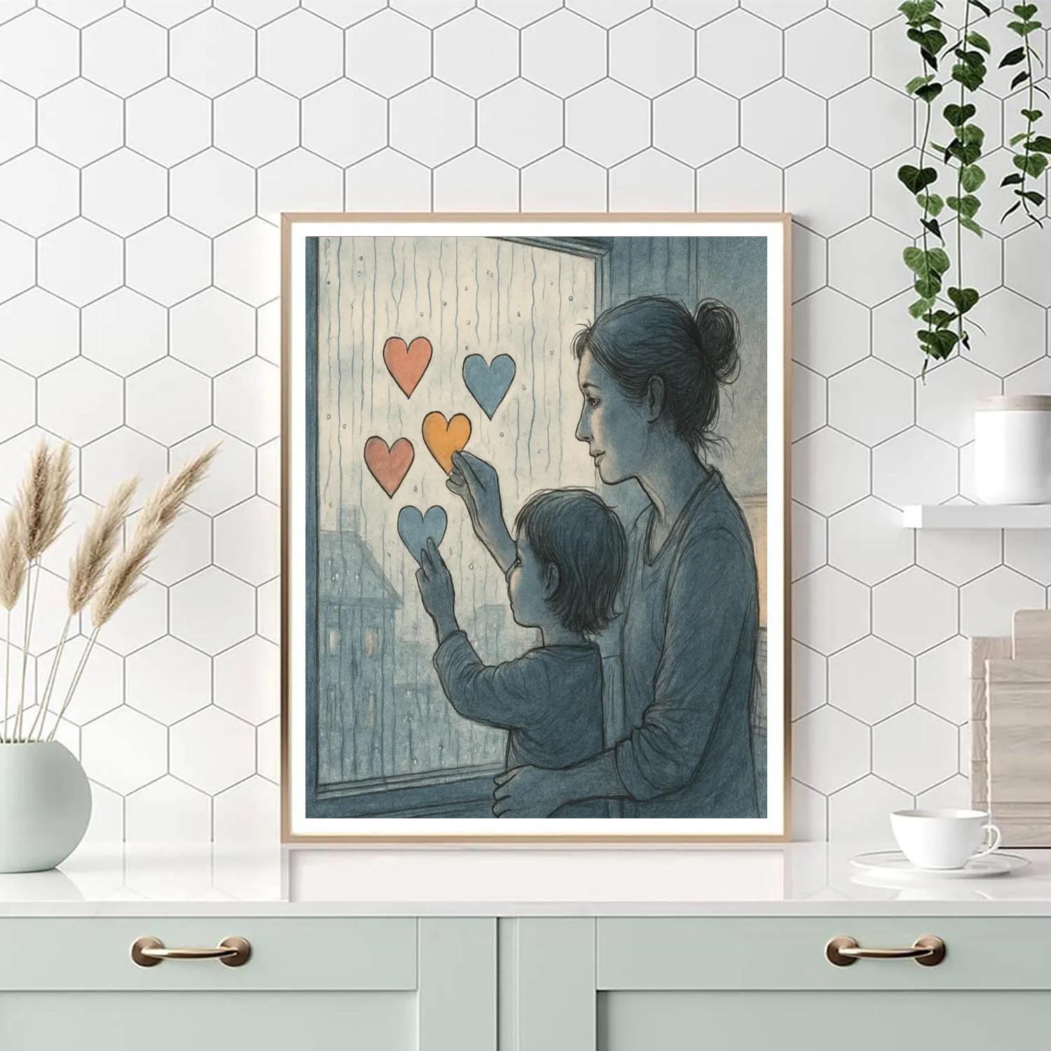 Rainy Day Window Mothers Day Sketch paint by numbersRainy Day Window Mothers Day Sketch - DIY Painting By Numbers Kit - Image 4