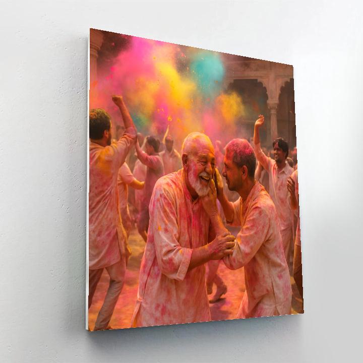 Holi Morning In Vrindavan Temple Courtyard paint by color