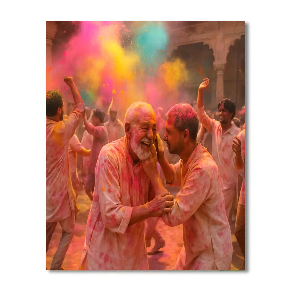 Holi Morning In Vrindavan Temple Courtyard paint by color
