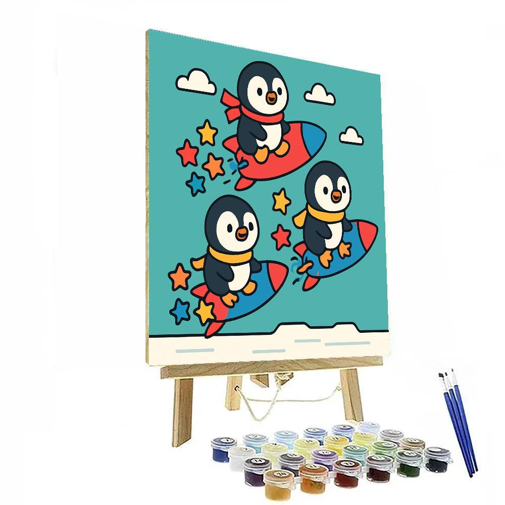 Rocket Riding Penguin Parade painting number kit