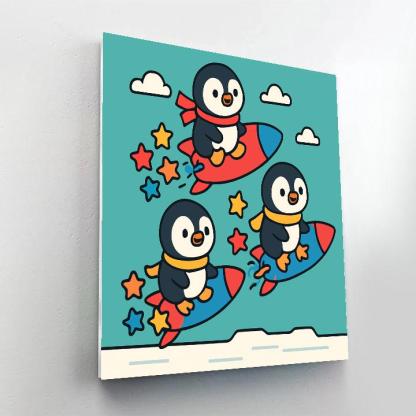 Rocket Riding Penguin Parade painting number kit