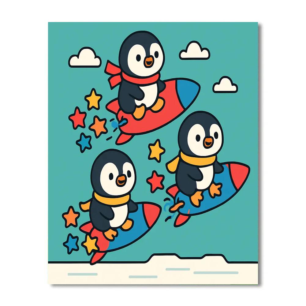 Rocket Riding Penguin Parade painting number kit