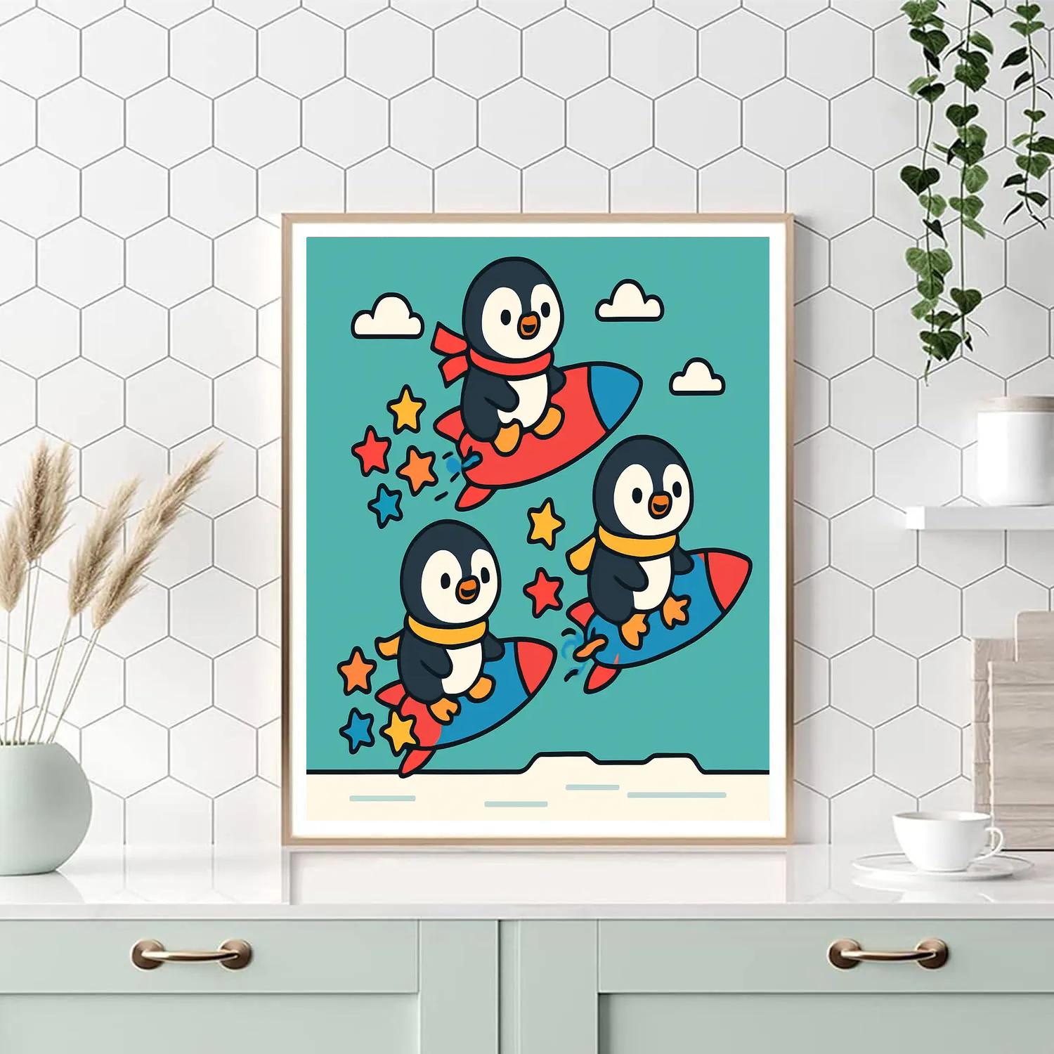 Rocket Riding Penguin Parade painting number kit