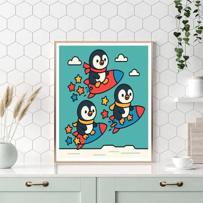 Rocket Riding Penguin Parade painting number kit