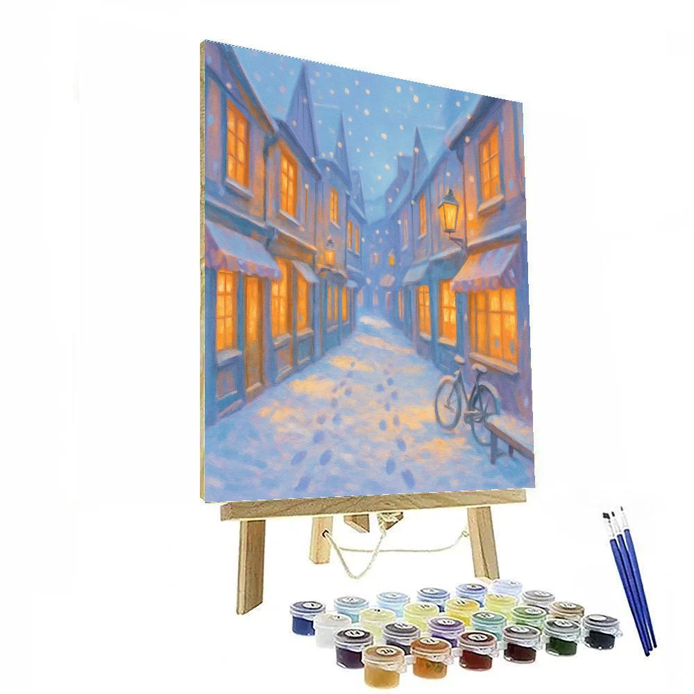 Snowfall Over Lantern Market Street Number painting