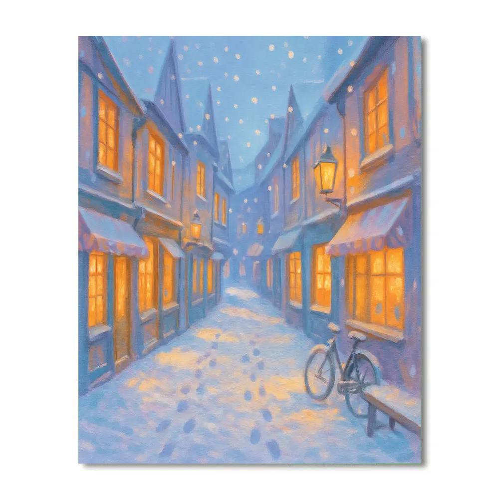 Snowfall Over Lantern Market Street Number painting