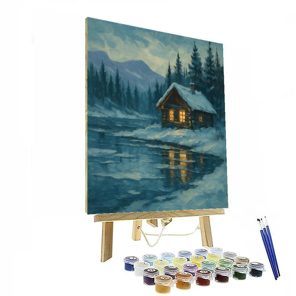Cabin Reflections On Frozen Lake DIY paint by numbers