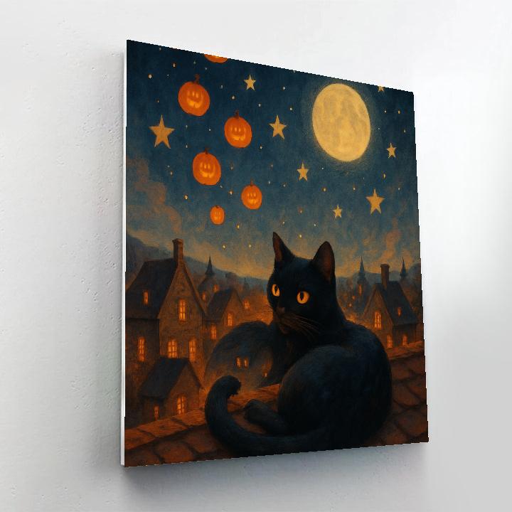 Black Cat On The Ember Roof painting number kit