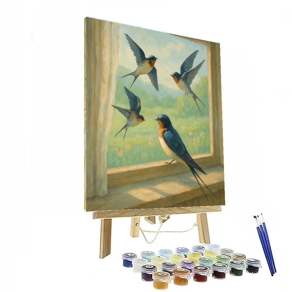 Spring Window Swallows Over The Meadow painting number kit