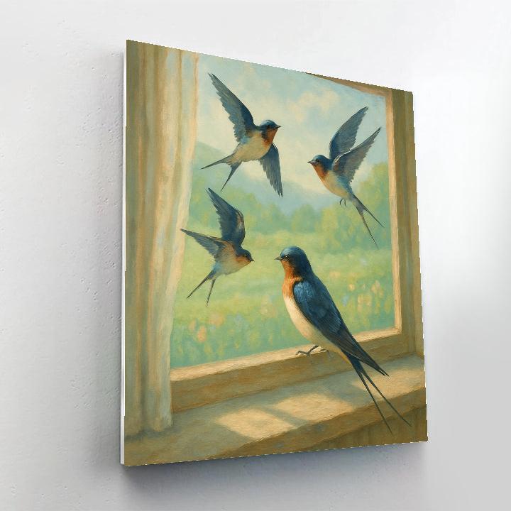 Spring Window Swallows Over The Meadow painting number kit