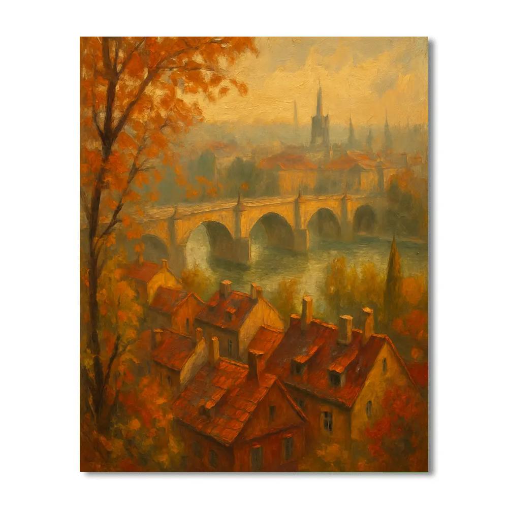 Golden Bridge Over Autumn Rooftops Paint by numbers kits