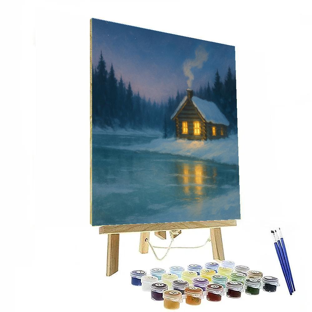 Cabin Glow On Winter Lake Paint by numbers art
