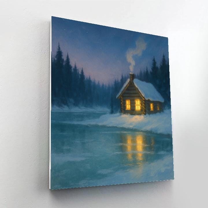Cabin Glow On Winter Lake Paint by numbers art