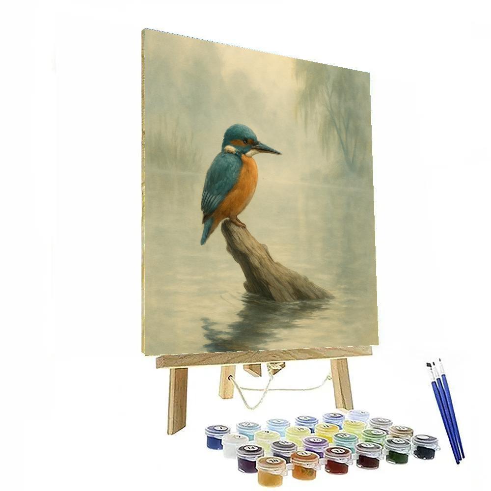 Misty River Kingfisher On The Quiet Log paint by numbers