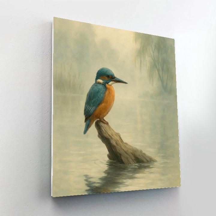 Misty River Kingfisher On The Quiet Log paint by numbers