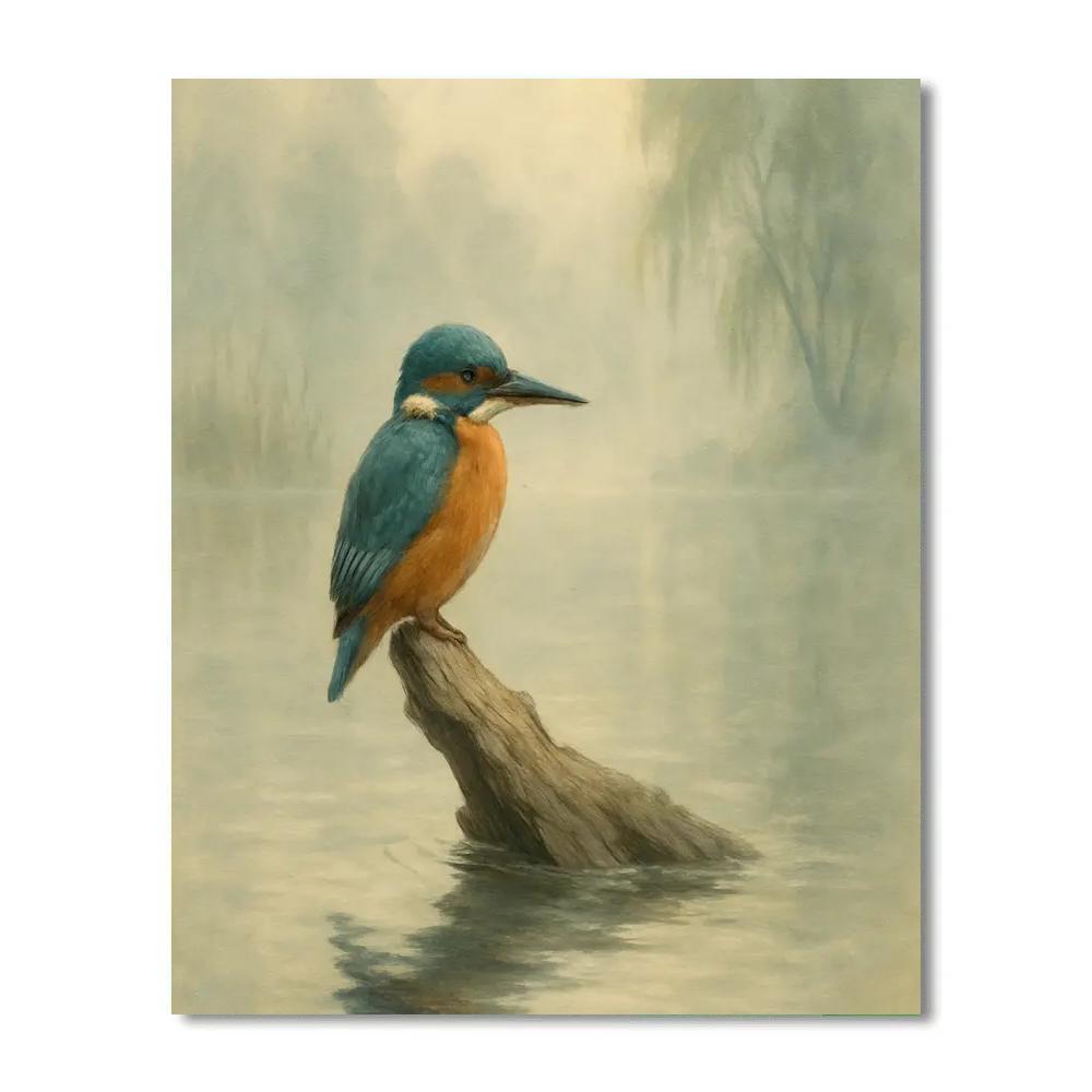 Misty River Kingfisher On The Quiet Log paint by numbers