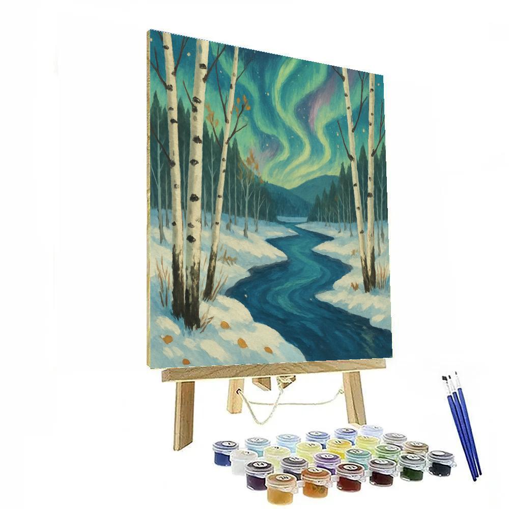 Aurora Over Birchwood River Bend Paint by numbers kits