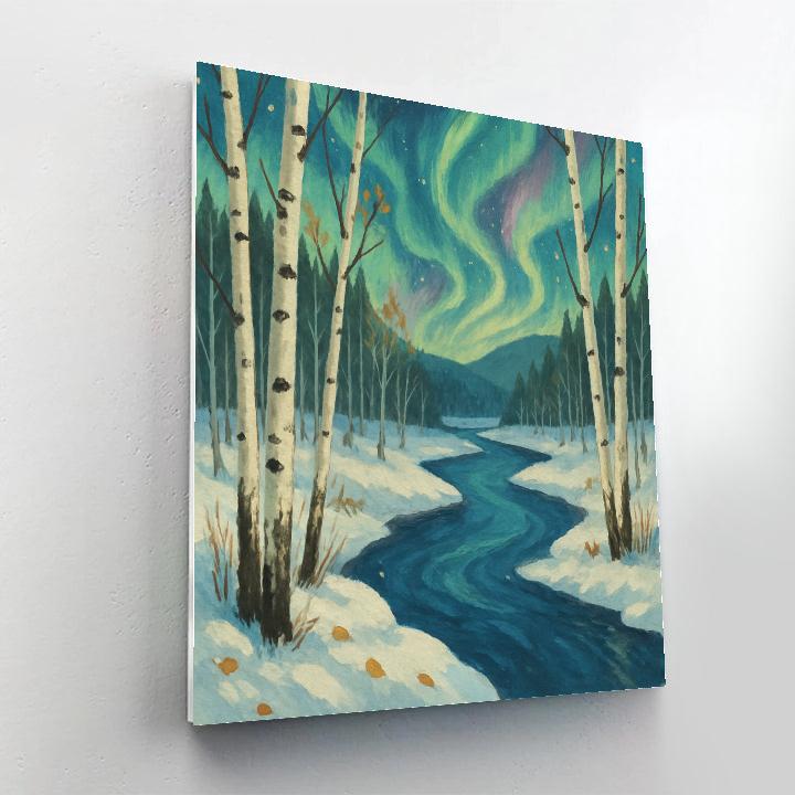 Aurora Over Birchwood River Bend Paint by numbers kits