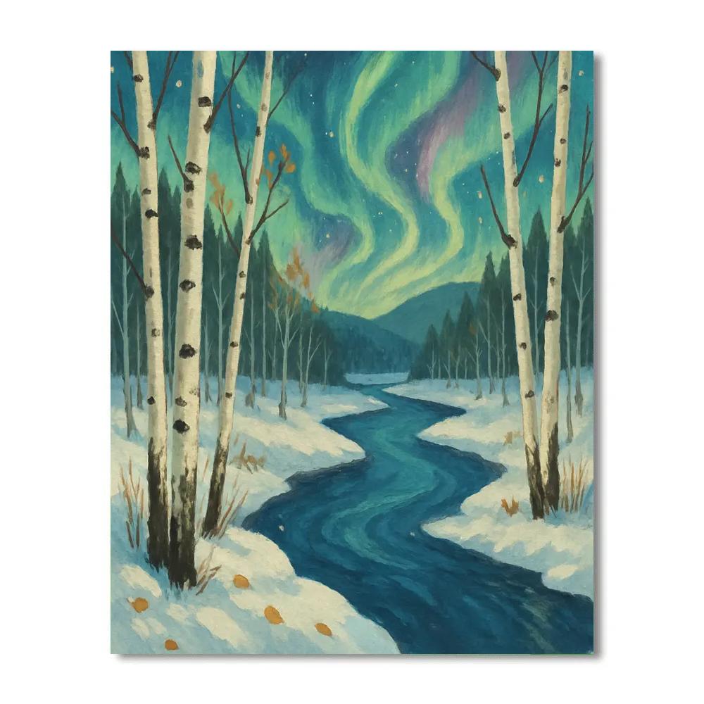 Aurora Over Birchwood River Bend Paint by numbers kits