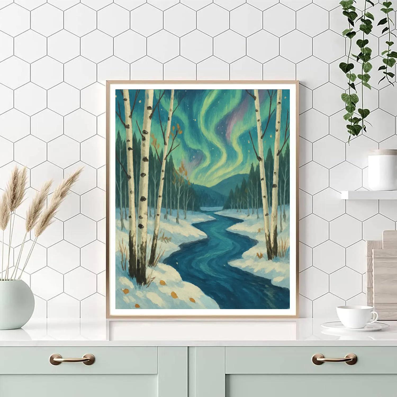 Aurora Over Birchwood River Bend Paint by numbers kits