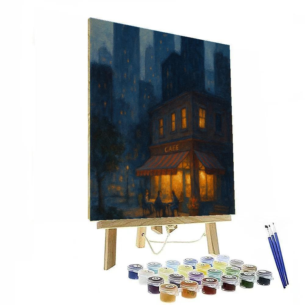 Midnight Cafe Under Indigo Towers paint by numbers