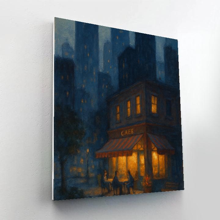 Midnight Cafe Under Indigo Towers paint by numbers