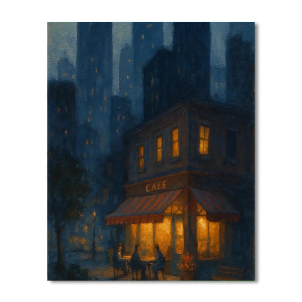 Midnight Cafe Under Indigo Towers paint by numbers