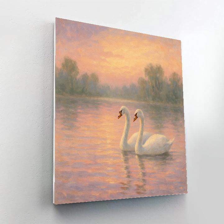 Swans In Rose Dawn Reflection DIY paint by numbers