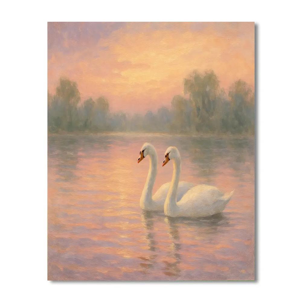Swans In Rose Dawn Reflection DIY paint by numbers