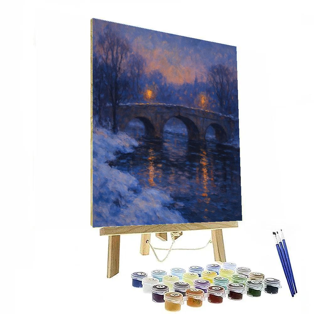 Twilight Bridge Over Icy River Paint by numbers kits