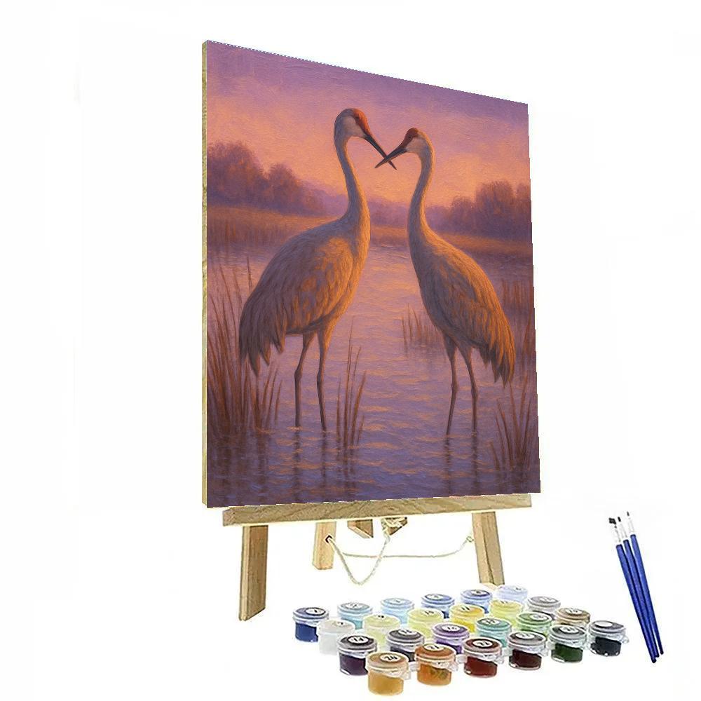 Lavender Dusk Cranes In The Marsh Glow Paint by numbers kits