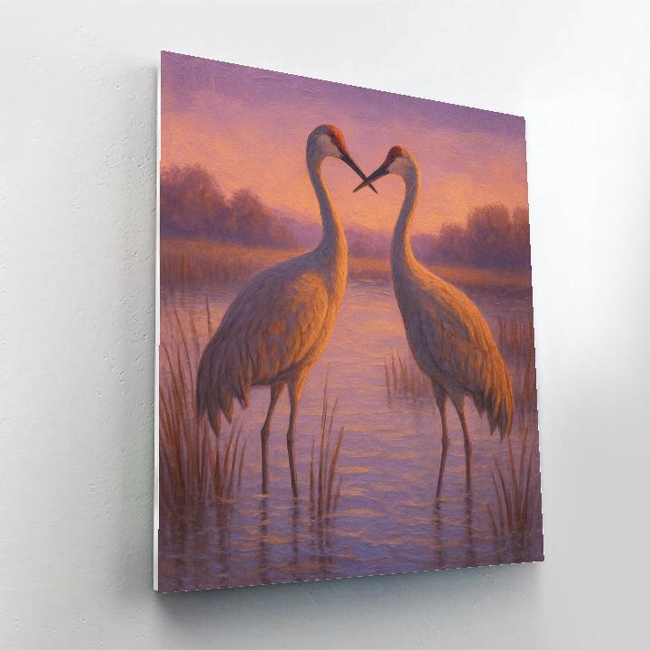 Lavender Dusk Cranes In The Marsh Glow Paint by numbers kits