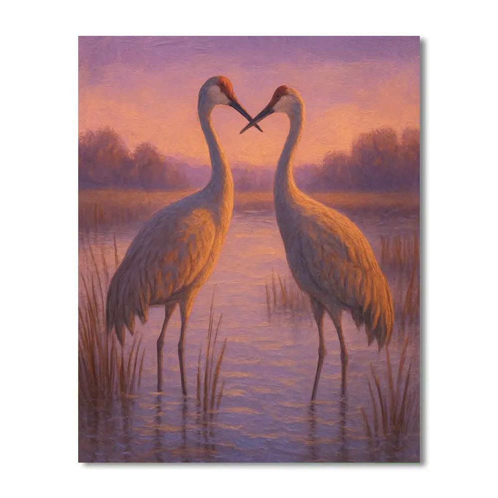 Lavender Dusk Cranes In The Marsh Glow Paint by numbers kits