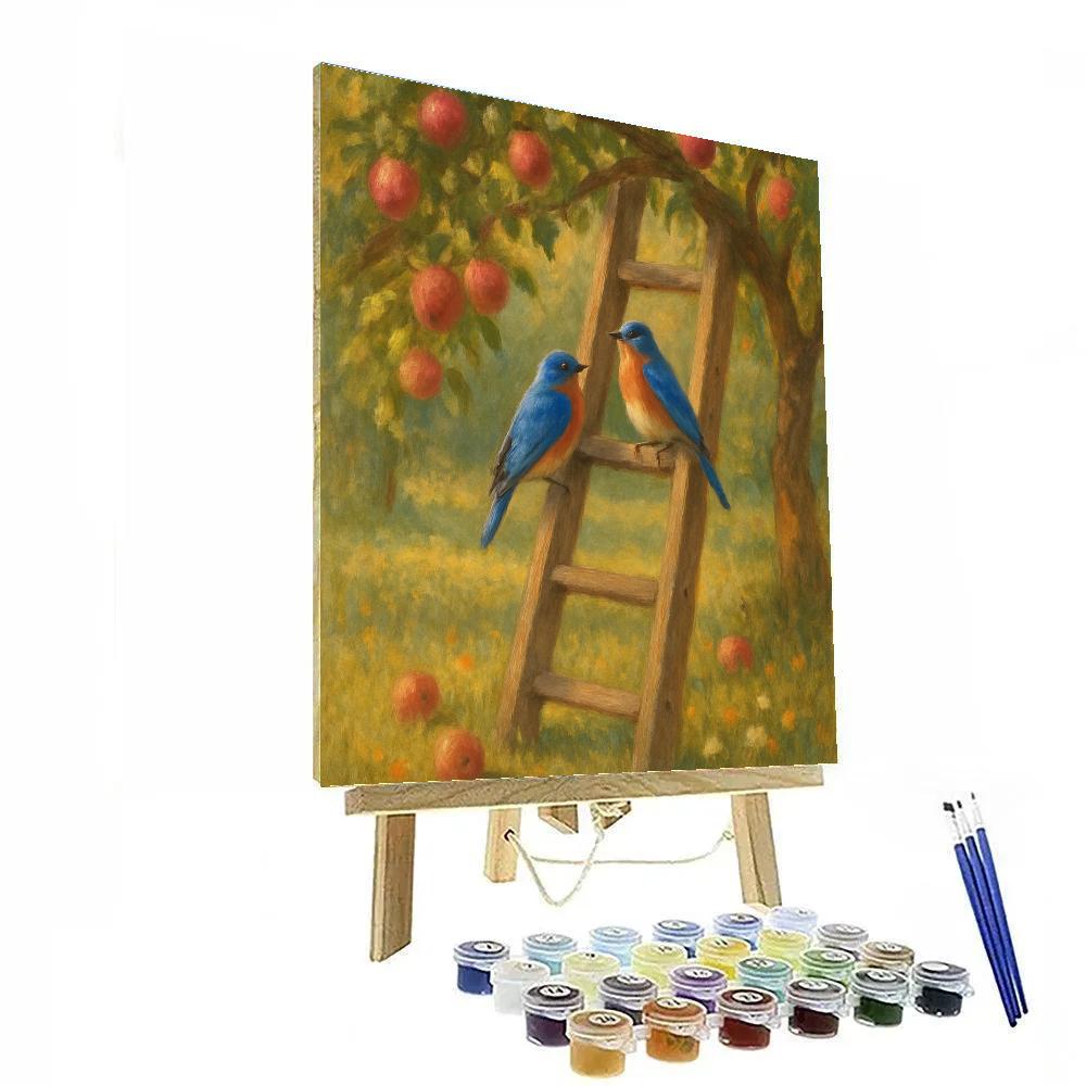 Golden Orchard Bluebirds On The Apple Ladder Numbered painting kits