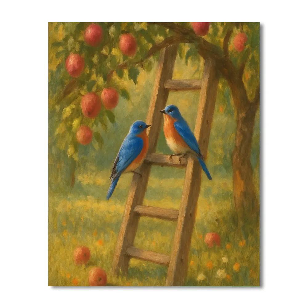 Golden Orchard Bluebirds On The Apple Ladder Numbered painting kits
