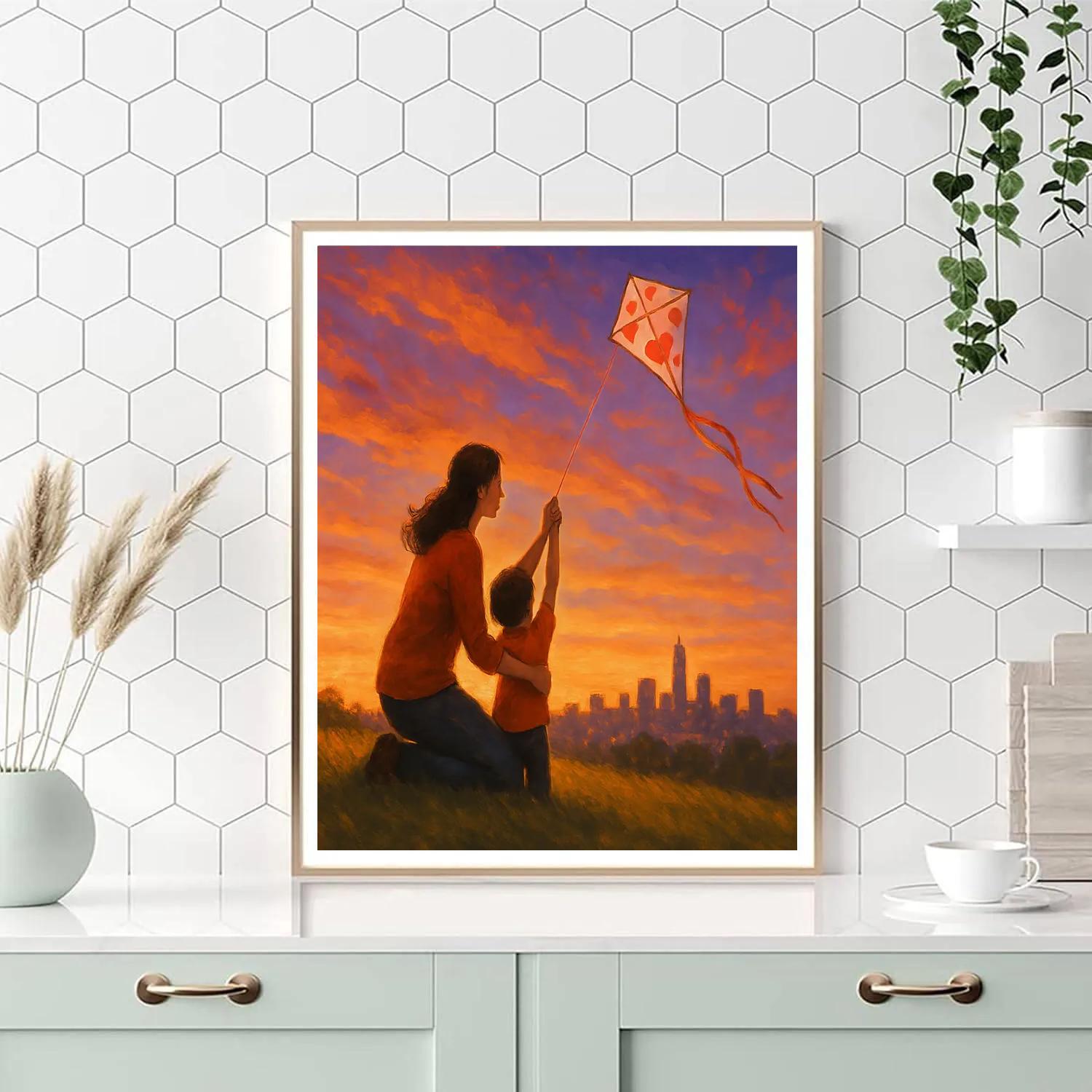 Sunset Park Kite With Mom paint by numbersSunset Park Kite With Mom - DIY Painting By Numbers Kit - Image 4