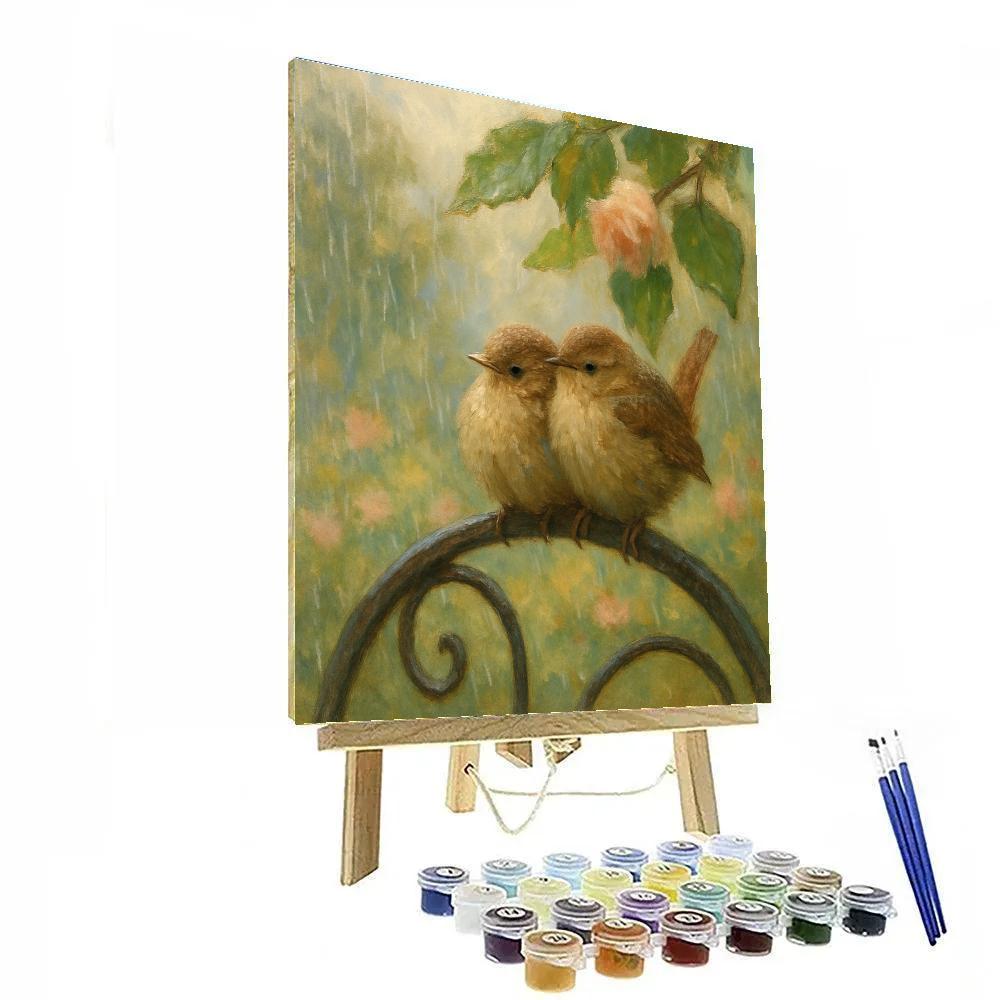 Gentle Rain Wrens On The Garden Gate painting number kit